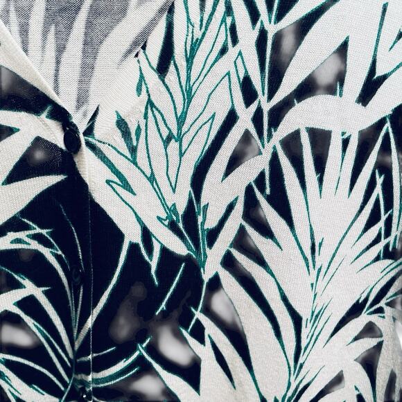 Talbots black white green palm leaf button up cardigan sweater ladies Large Work - Picture 5 of 10